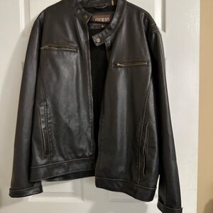 GUESS Men's Dark Brown Leather Jacket